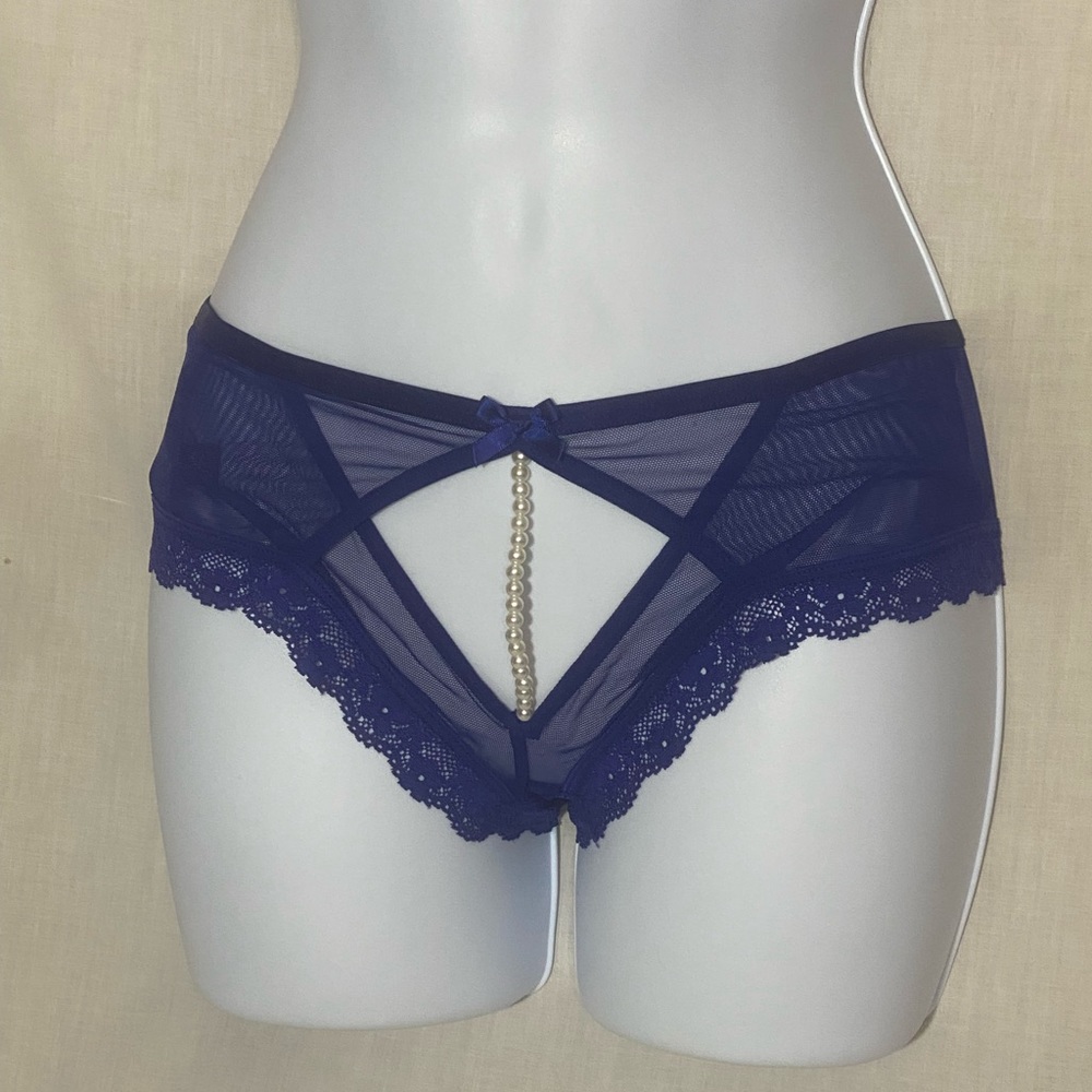Victoria’s Secret Very Sexy Shear Blue With Pearl Embellishments Cheeky Panties